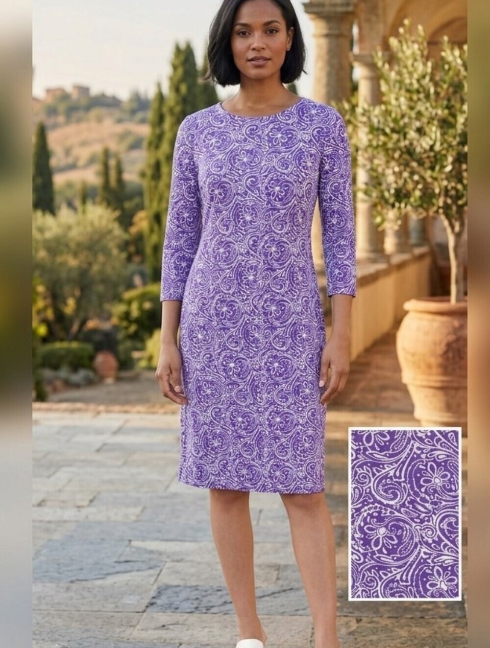 J Mclaughlin Lavender Paisley Long Sleeve Sheath Dress
